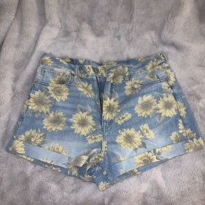 American Eagle Denim High Waisted Sunflower Mom Shorts